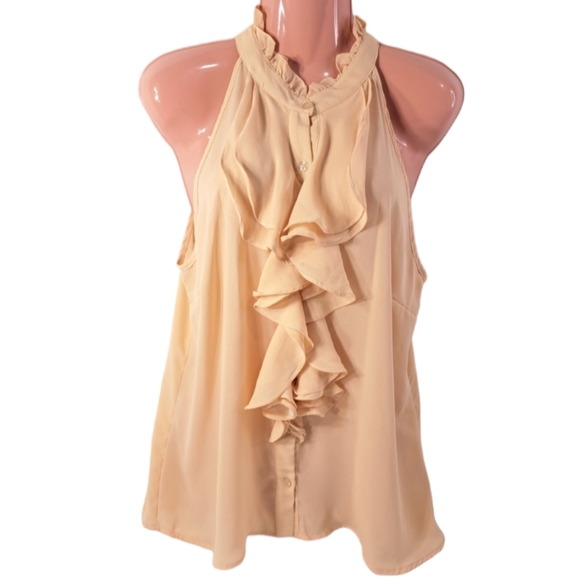 Charlotte Russe Tops - Charlotte Russe Women's Beige Sleeveless Ruffles Designs Button Blouse L